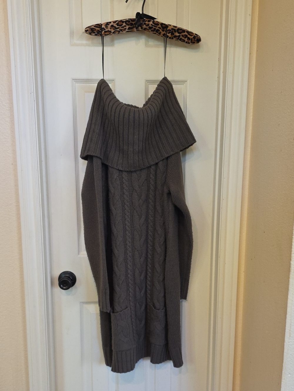 VENUS Taupe Cable Off-Shoulder Sweater Dress